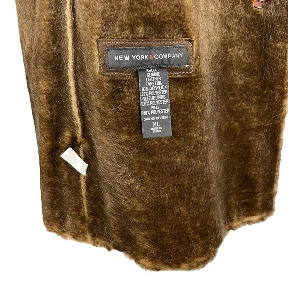NEW YORK & CO PENNY LANE STYLE BROWN SUEDE LEATHER BUTTON DOWN FAUX FUR JACKET - Picture 12 of 14